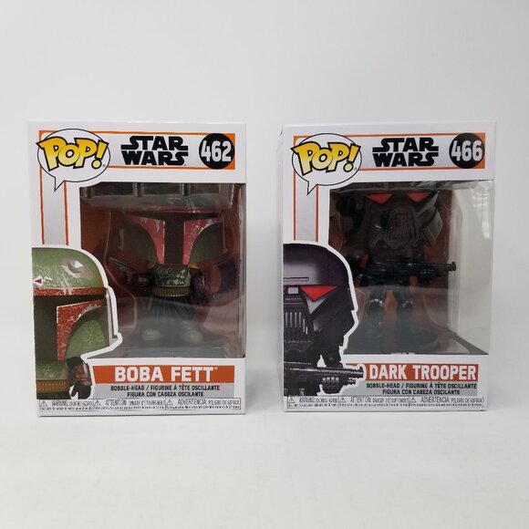 Funko Pop Star Wars Mandalorian Bobblehead Lot Boba Fett 462 & Dark Trooper 466 - Picture 1 of 6